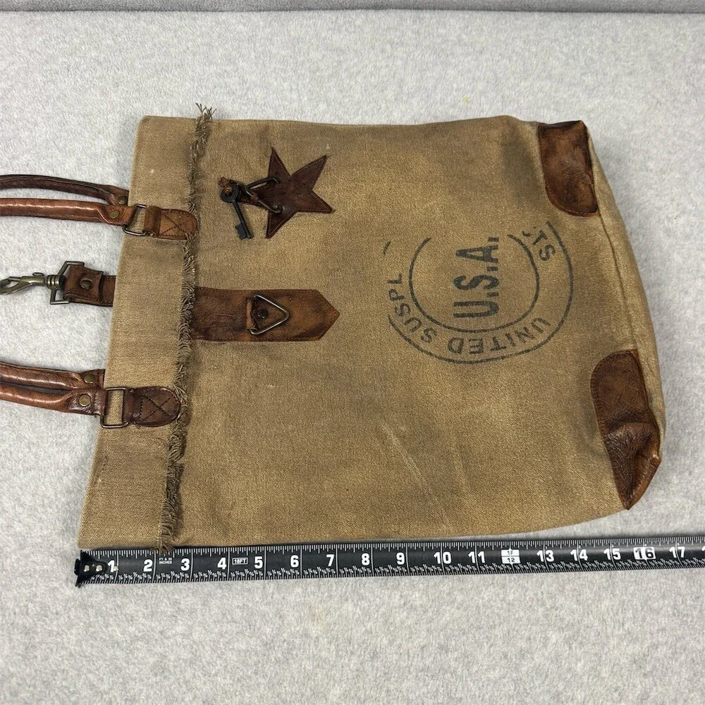 Mona B Womens Large Canvas Tote Bag Tan Distressed - Picture 11 of 12